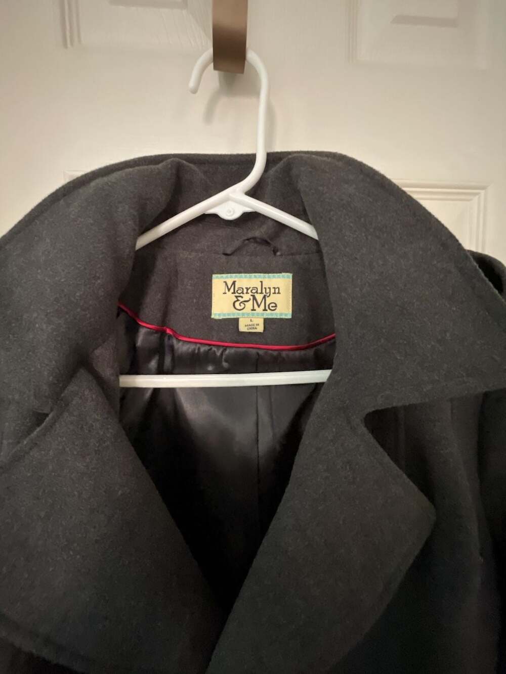 Maralyn & Me Women's Gray Double Breasted Hooded Peacoat with Belt - Picture 2 of 3